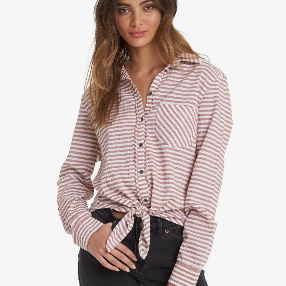 Super cute Roxy Blouse-White with rust/red stripes-Medium. Never worn.